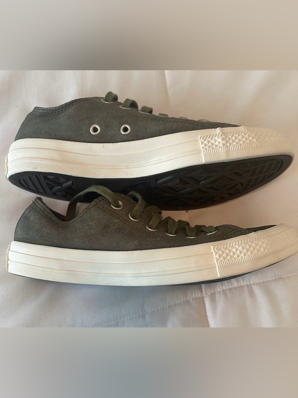Converse Low Top Sneakers in Olive Army Green with Maroon Logo Tab - Picture 3 of 8